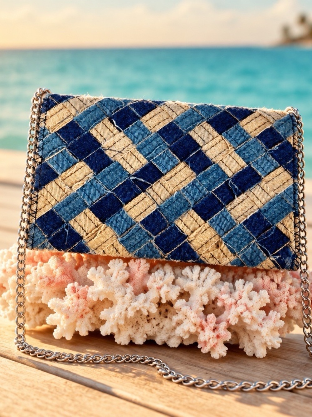 Chelsea28 Patchwork Denim Chain Crossbody Clutch Purse Y2K